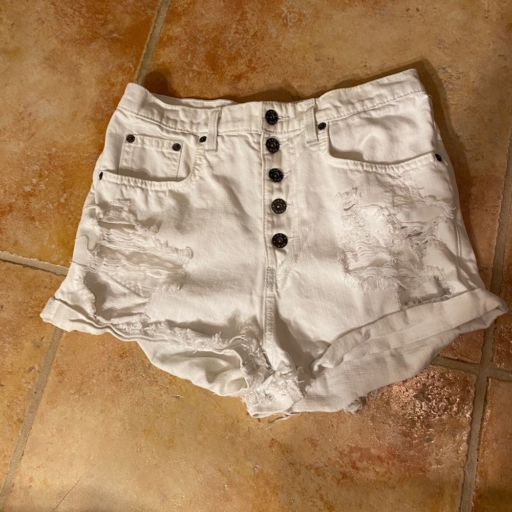 LF Carmar high waisted white denim shorts